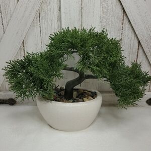 Elegant Green Bonsai Tree in White Ceramic Planter Pot Artificial Plant